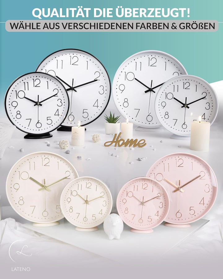 Wanduhr Beige - 30 cm - Ohne Tickgeräusche - Analoge Uhr zum Aufhängen &amp; Hinstellen - Batteriebetrie
