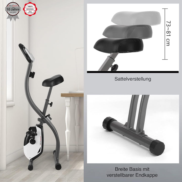 Ultrasport F-Bike 150/200, Heimtrainer, 8 Widerstandsstufen, Tablethalterung, Handpulssensoren, falt
