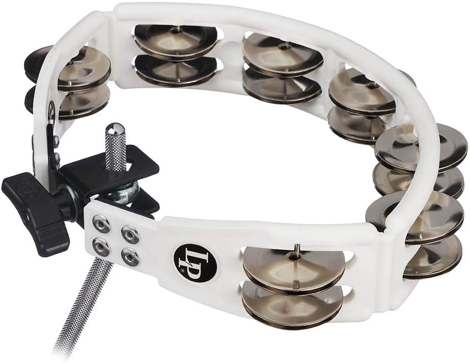 LP Latin Percussion LP162 Tambourin Cyclop montierbar Stahlschellen zweireihig weiss Steel Jingles W