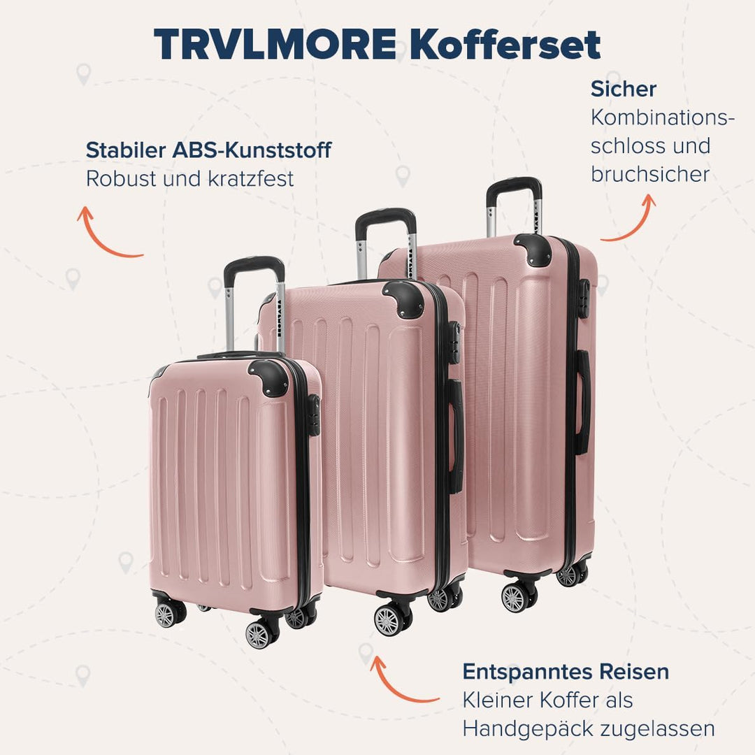 TRVLMORE Kofferset 3 Teilig Hartschale - Koffer & Trolleys Set - Reisekoffer Set 3 Teilig - Koffer S