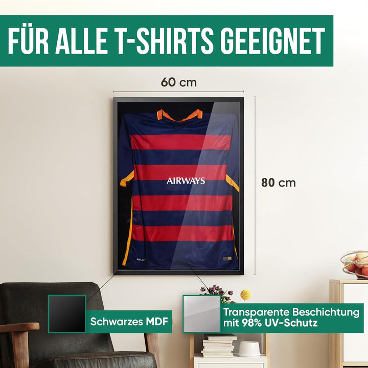 Avalo Objektrahmen - Einrahmung Fussballtrikot - 3D Box Frame - 60x80 CM - Schwarz - Deep Frame - Tr