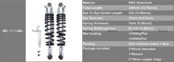 Hegeiisy ZR400C 320 mm 12,6 Zoll 7 mm Feder Universal Motorrad Luftstossdämpfer Hinterradaufhängung