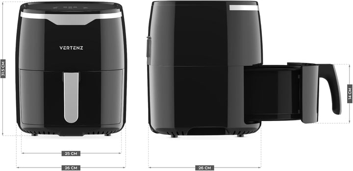 VERTENZ Taste 50 | Kompakte Heissluftfritteuse Airfryer XL 5 Liter Fassungsvermögen | 8 Automatische