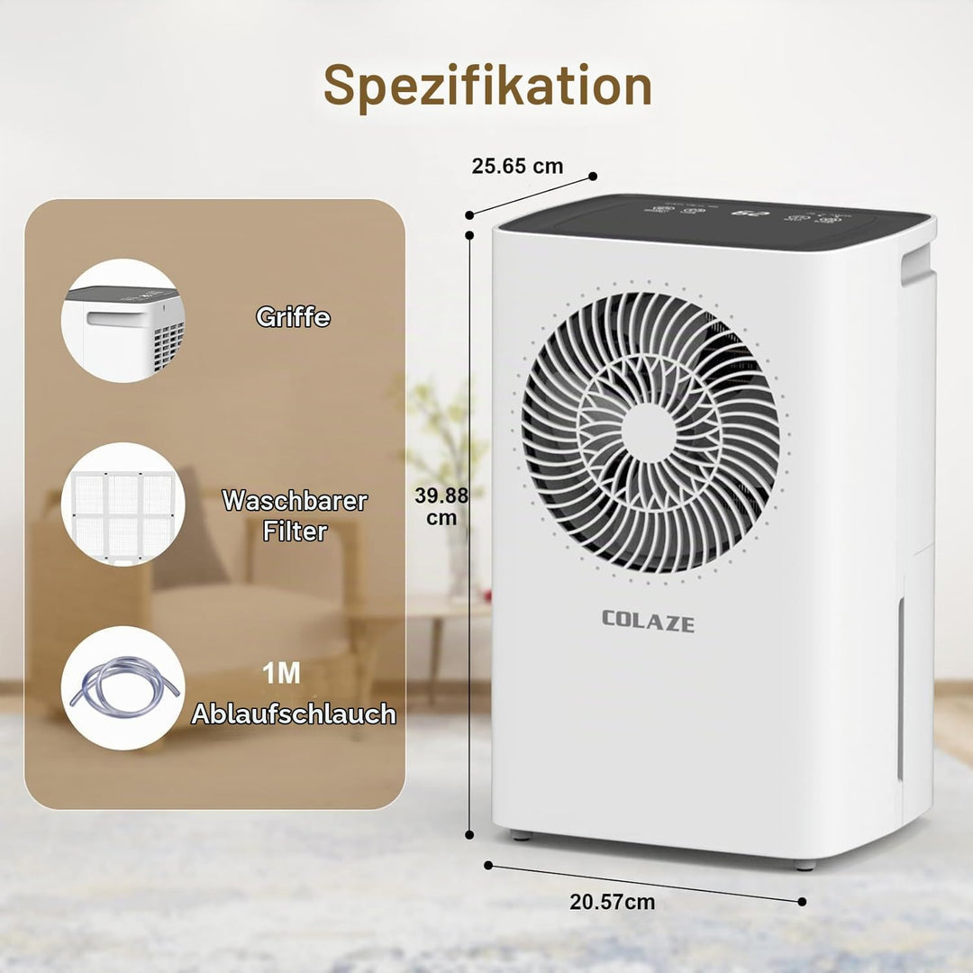 COLAZE Luftentfeuchter 12L/24h Luftentfeuchter Elektrisch Geeignet für Raumgrössen 120m³(30m²) Entfe