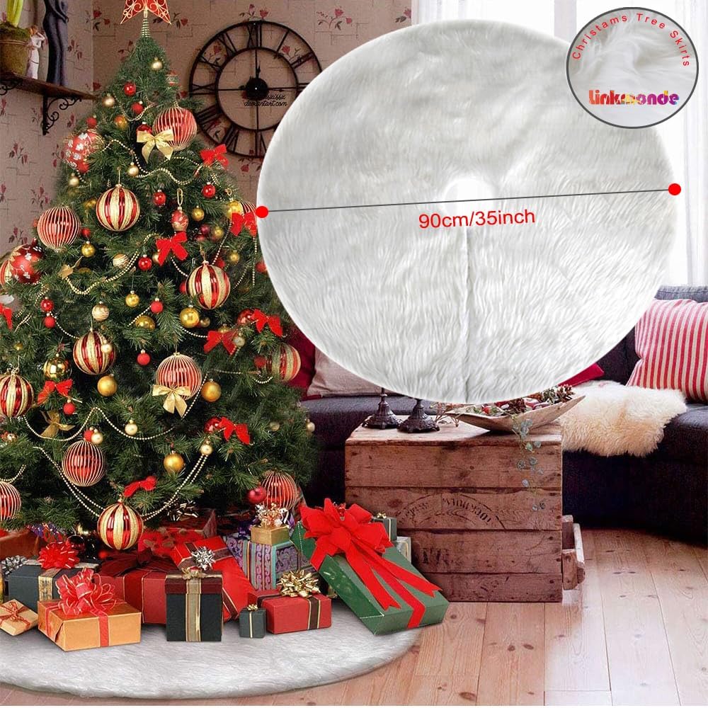 Weihnachtsbaumrock aus Kunstfell, 90 cm, grosser schneeweisser Weihnachtsbaum-Plüschrock für Innen-
