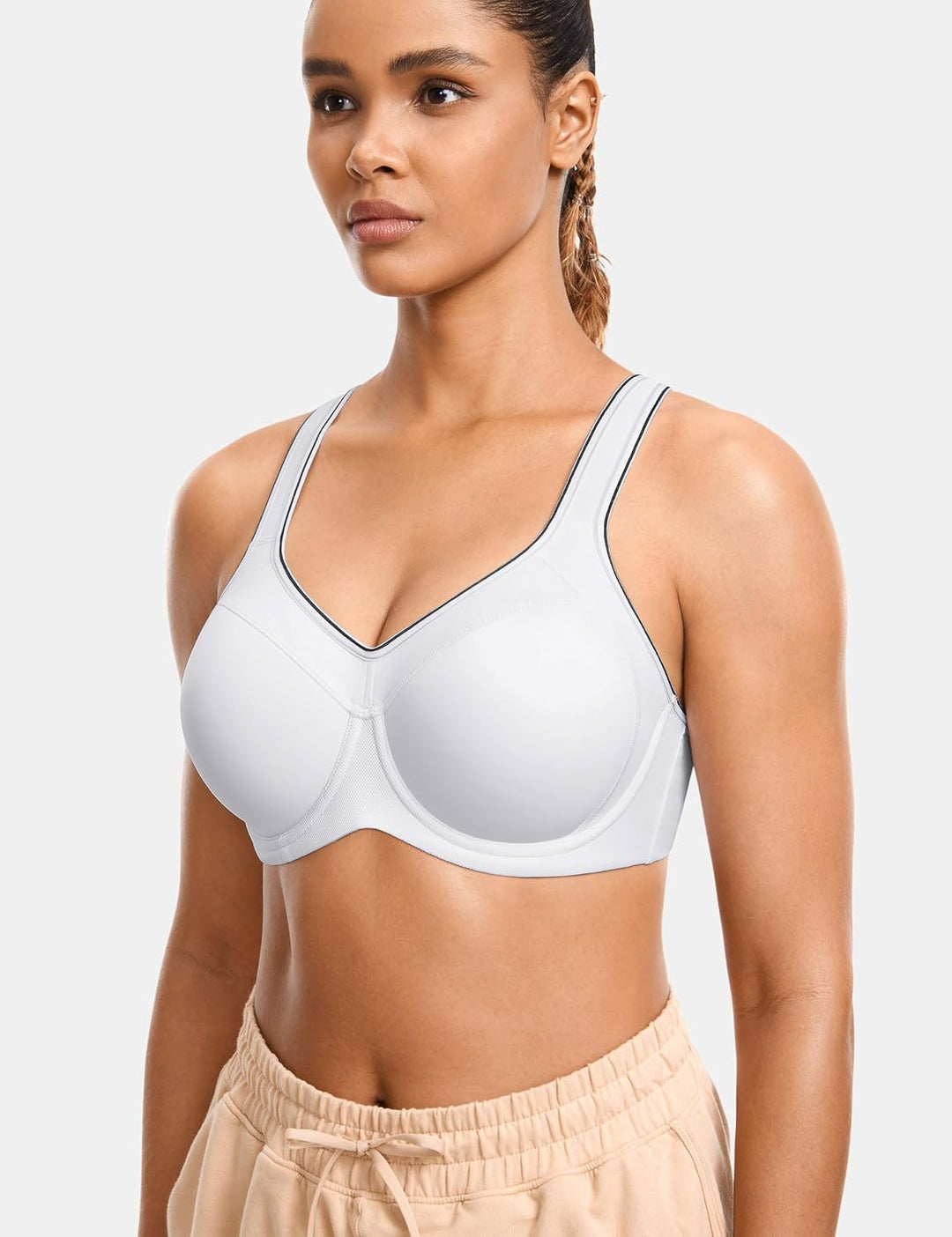 SYROKAN Damen Sport BH Starker Halt- Bügel Push Up Ringerrücken Gepolstert Fitness BH 70B Weiss, 70B