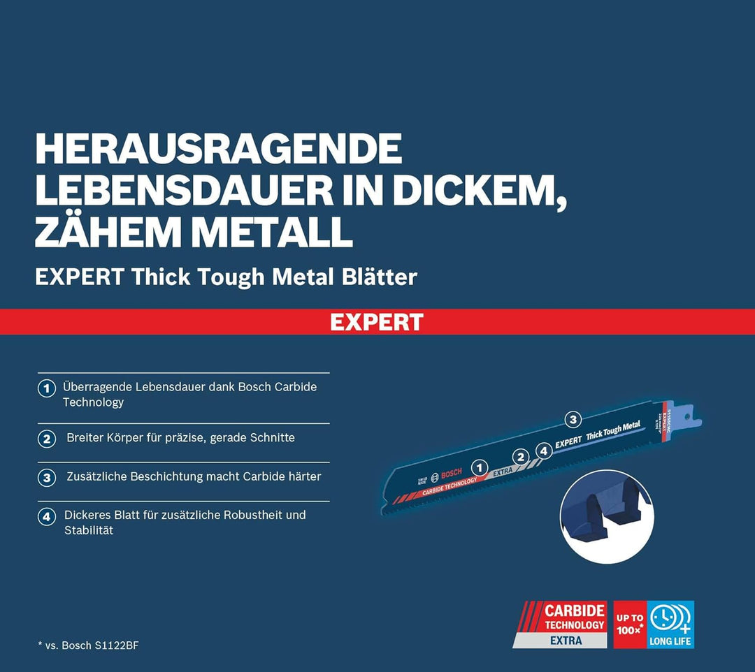 Bosch Professional 3x Expert ‘Thick Tough Metal’ S 1155 CHC Säbelsägeblatt (für Zäher Stahl, Gusseis