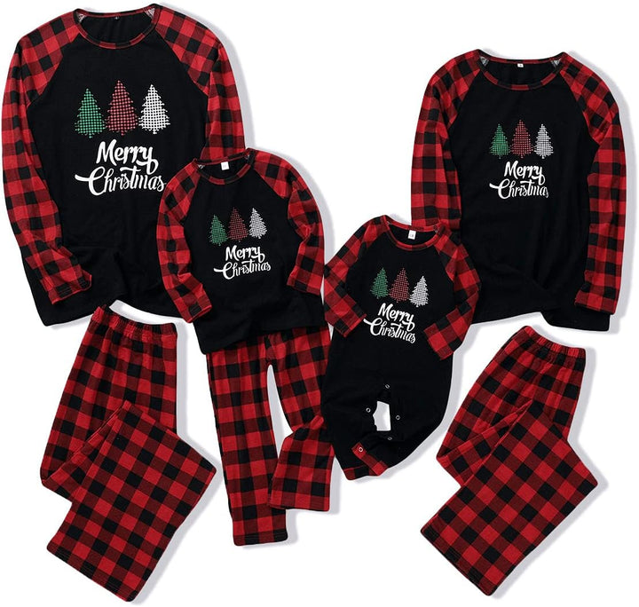 Weihnachten Familie Pyjama Set Schlafanzug Elch Rotes Kariertes Schlafanzüge für Vater Mutter Kinder
