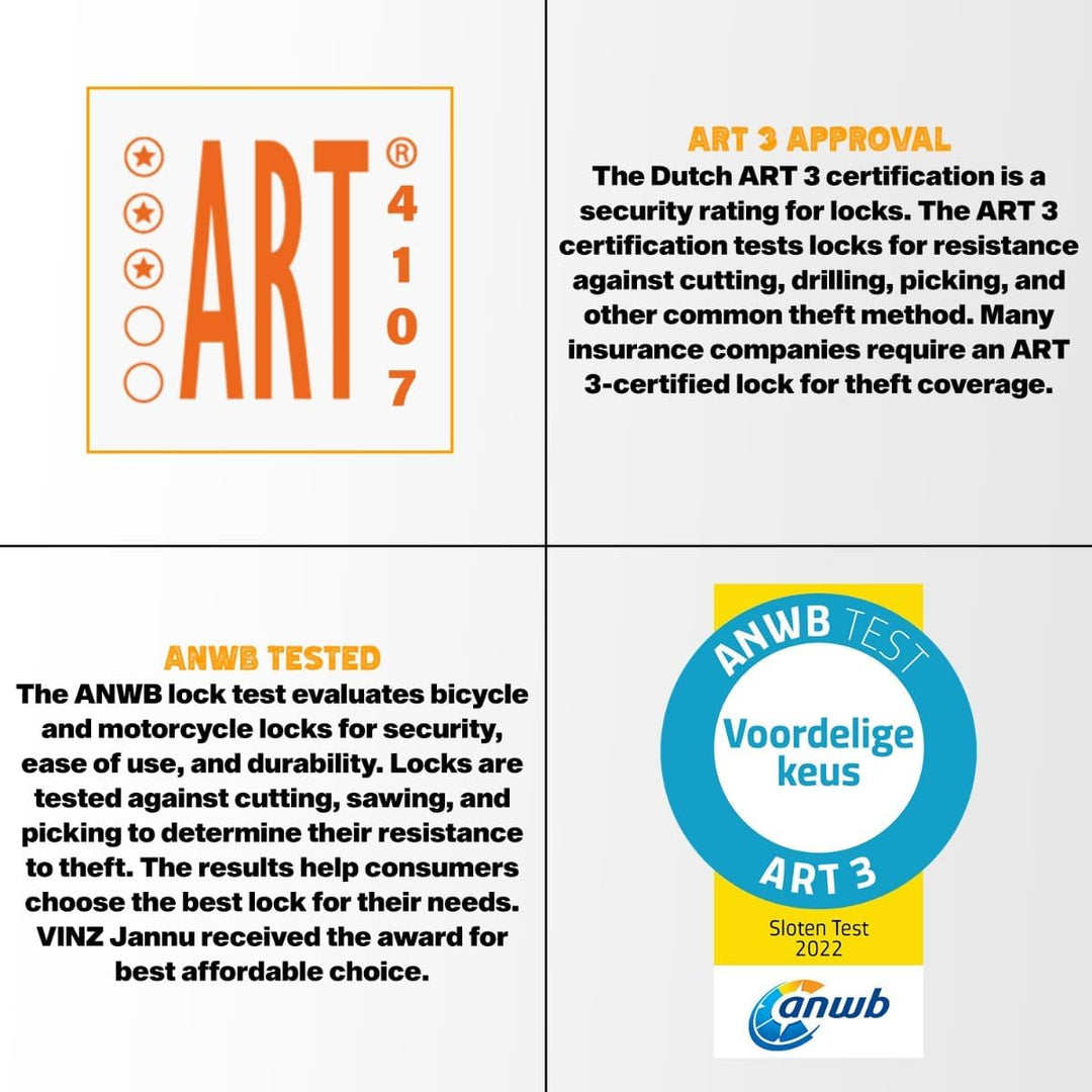 VINZ Jannu Kettenschloss ø10mm | ART 3 Zertifikat | Schloss für Roller E-Scooter Motorrad Moped E-Bi