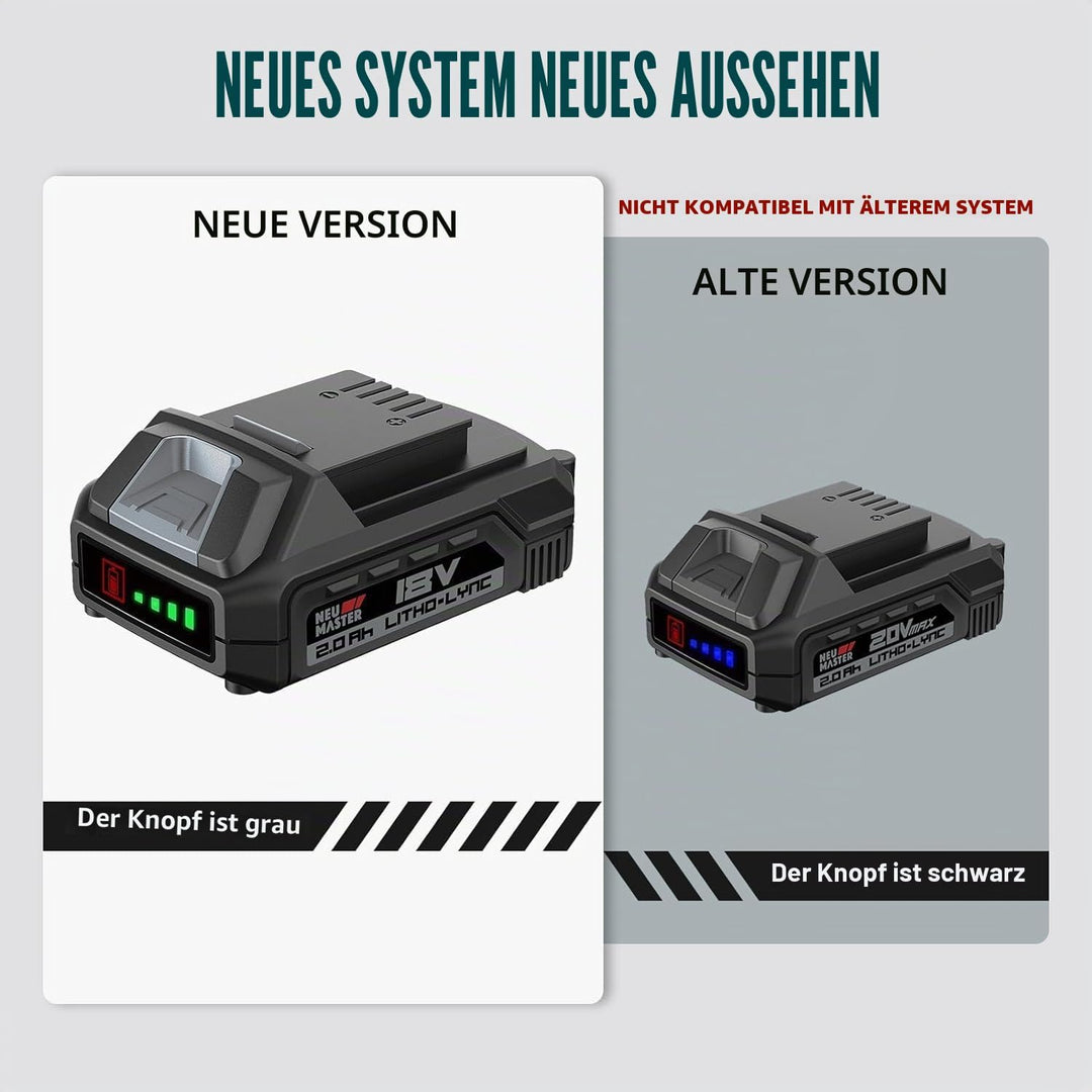 NEU MASTER 18V 2.0Ah Lithium-Ionen Akku für NEU MASTER Li-Ion 18V Werkzeuge Braun, Braun