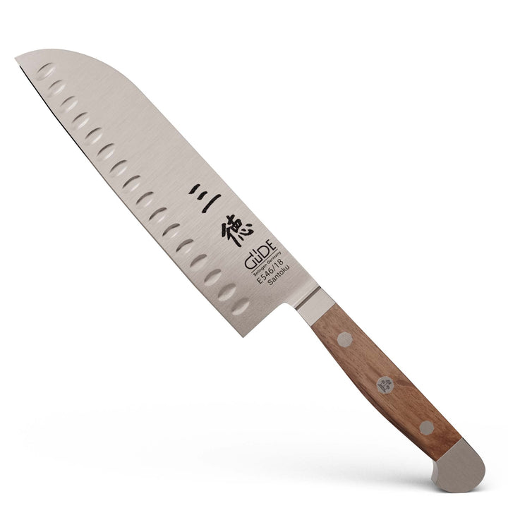 GÜDE Solingen - Santoku Messer mit Kulle geschmiedet, 18 cm, Fasseichenholz, ALPHA FASSEICHE, Doppel