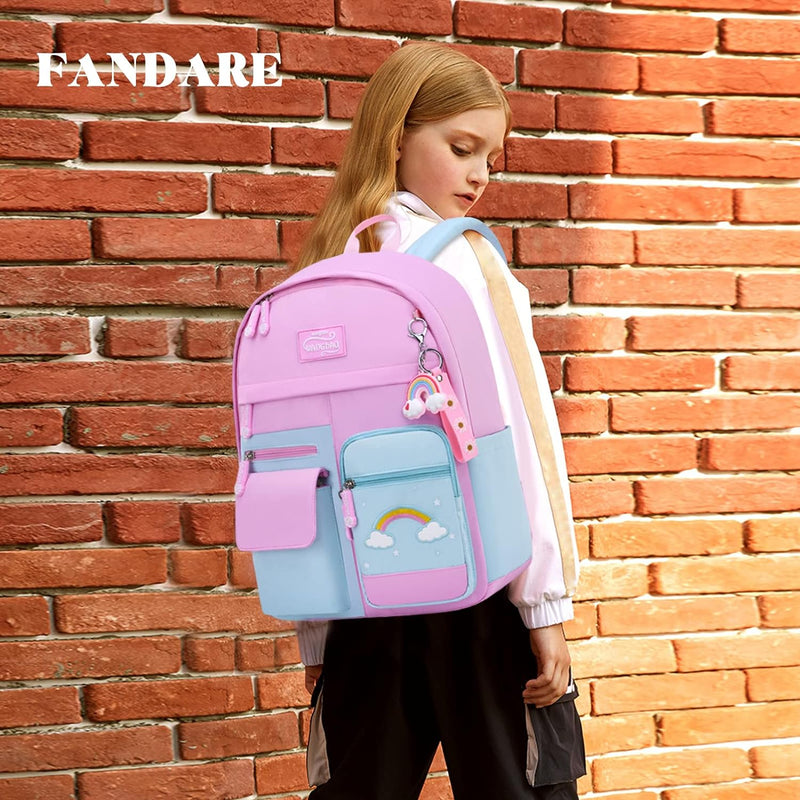 FANDARE Kinderrucksack Schulranzen Schultaschen Mädchen Schulrucksack Kinder Schultasche für 4-9 Kla