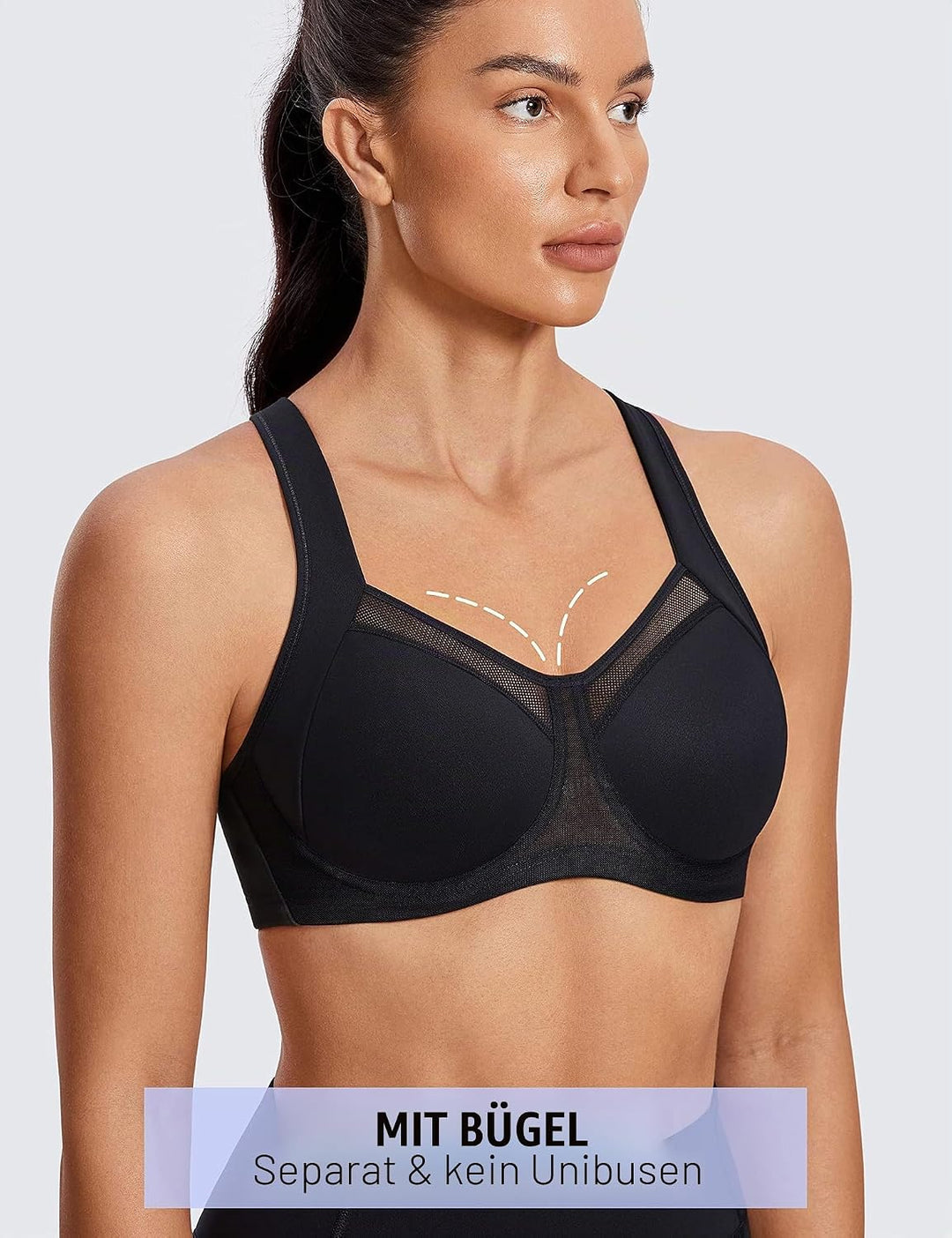 SYROKAN Damen Starker Halt Sport BH - Mesh mit Bügel Ringerrücken Ohne Einlagen Fitness Lauf Joggen