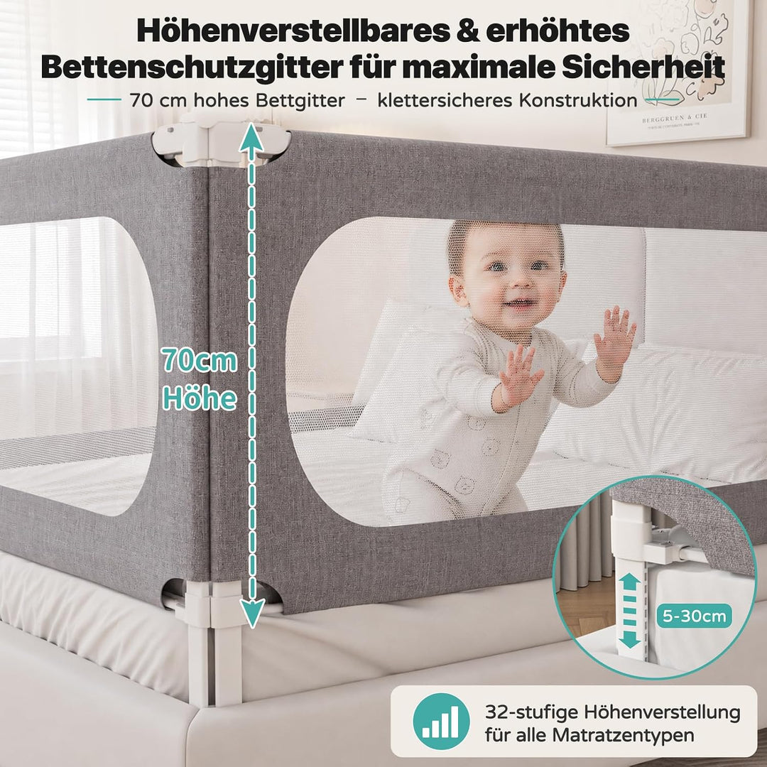 Redcoutt Bettgitter Rausfallschutz Bett, 180cm Bettschutzgitter | Kinderbettgitter zum vertikalen He