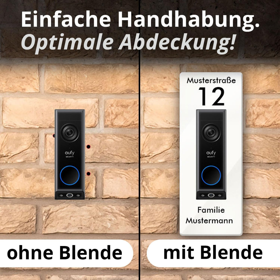 iSecur Personalisierte Blende passend für Eufy Akku-Videotürklingel aus Acryl weiss I Video-Doorbell
