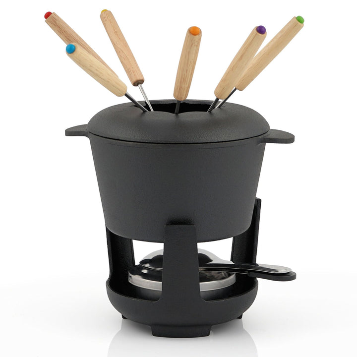BBQ-Toro Gusseisen Fondue Set für 6 Personen | 1 Liter | Fondueset 13 teilig mit Brenner und Gabeln