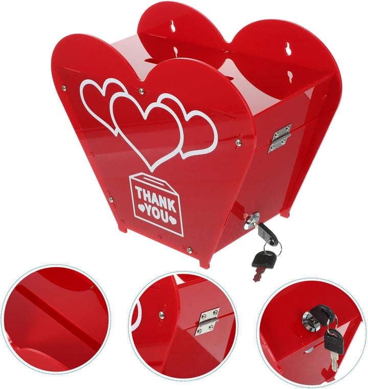 Acryl-Spendenbox in Herzform: Wahlurzen-Box, Ticket-Box, Vorschlagsbox, Kommentarbox, Verriegelung m