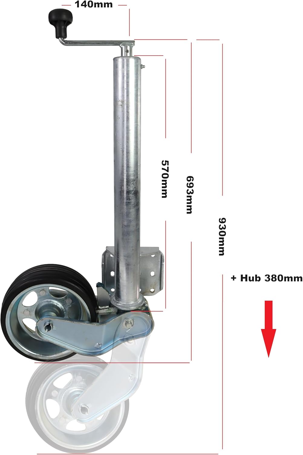 Automatik Stützrad Schwerlast 500kg Ø60mm extra Lang PKW Anhänger Spornrad 232x80mm Wohnanhänger Car