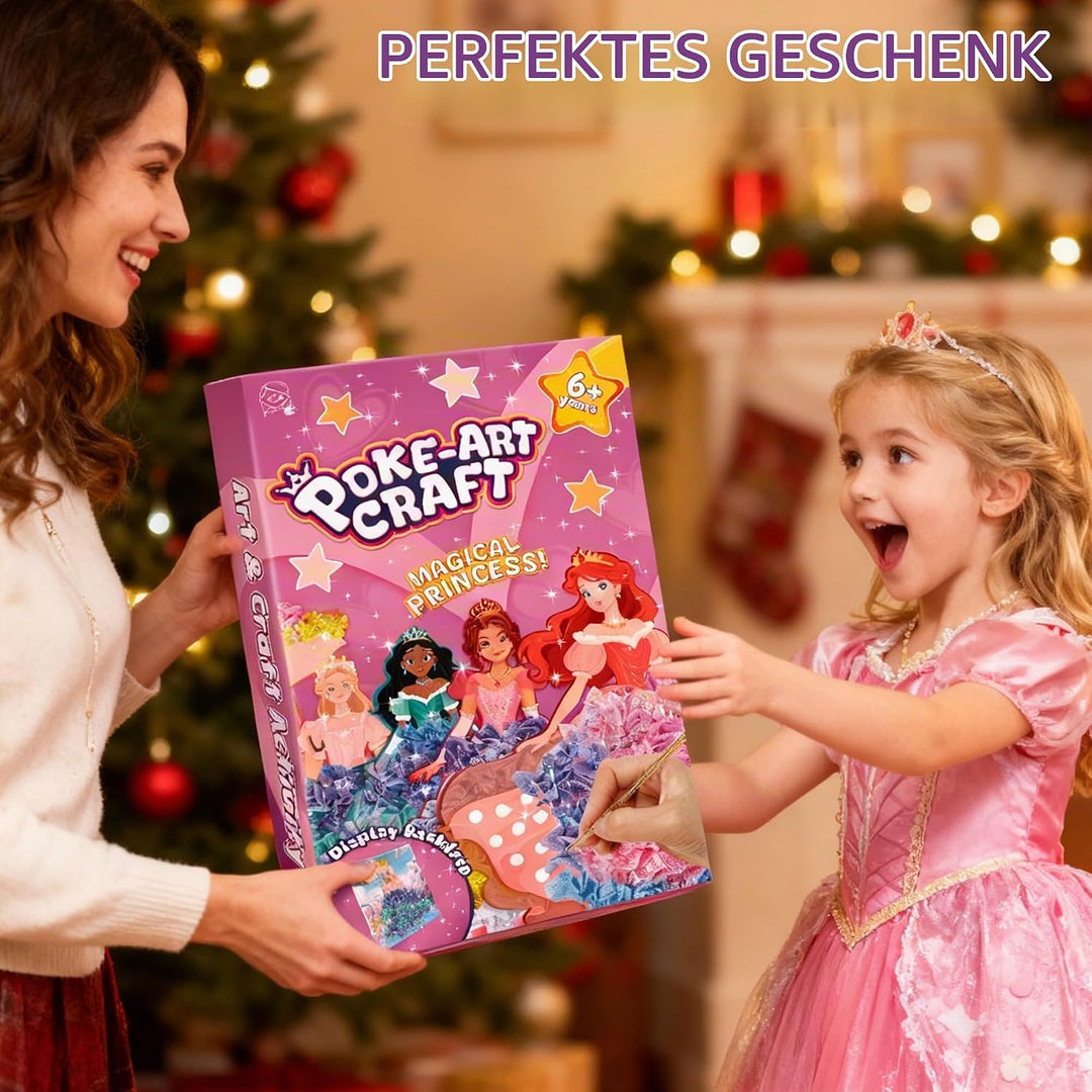 Afufu Poke-in Art Bastelset Kinder 3-12 Jahre, DIY Kindertagsgeschenke Mädchen mit 8 Prinzessinnen &amp;