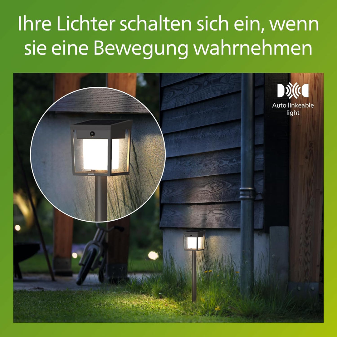 Philips Outdoor Ultra-Efficient Solar Blaise Sockelleuchte 1.5W, Linkable Funktion, Tageslicht- und