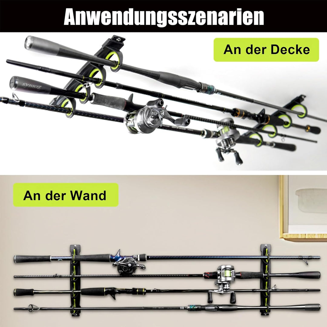 Angelrutenhalter Wand,2 Paare Horizontale Angelruten-Rutenhalter für 8 Ruten für Garage, Wand oder D