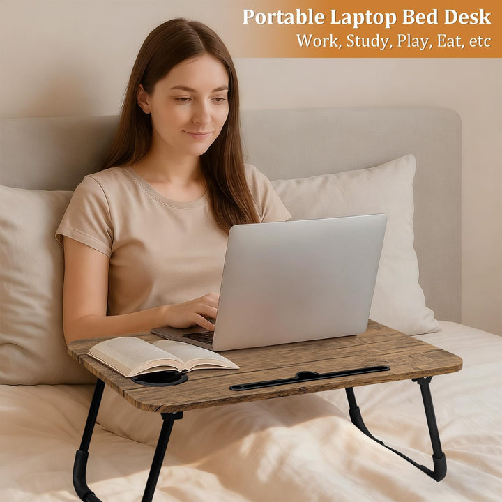 Laptop-Betttisch Tablett Lap Desk Kleiner Laptop-Schreibtisch aus Holz mit klappbaren Beinen und Bec
