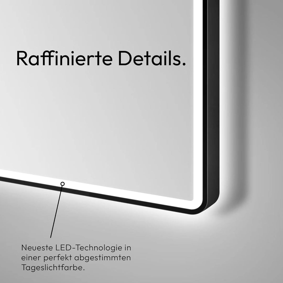 Talos LED Badspiegel 80x60 cm Badezimmerspiegel mit Beleuchtung matt schwarzer Aluminiumrahmen Wands
