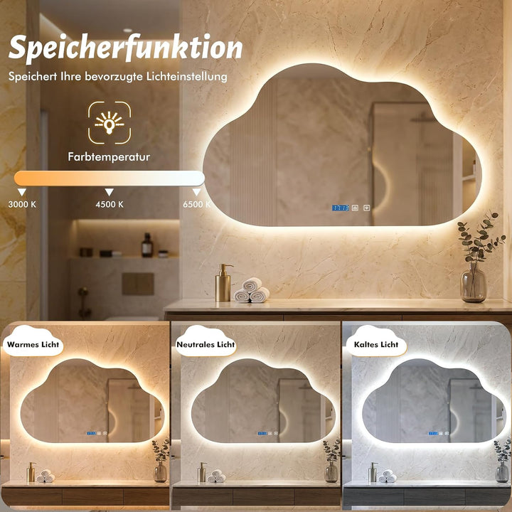 Badezimmerspiegel mit Beleuchtung 80x50 cm, Badspiegel mit LED Beleuchtung, Spiegel mit Beleuchtung