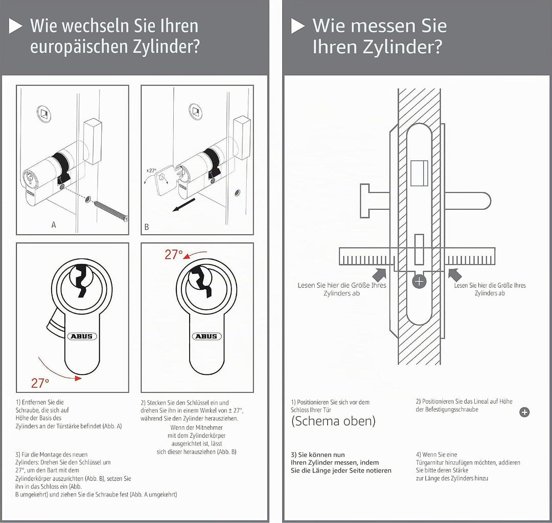 ABUS Türzylinder D6N - Schliesszylinder für Wohnungstüren, vernickelt, 40x70 mm - 10577 40x70 mm Ver