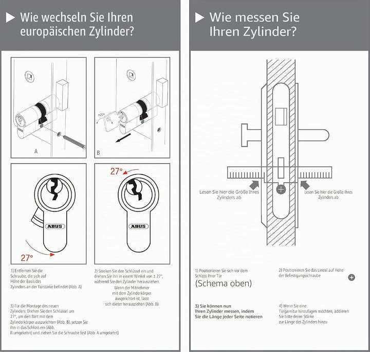 ABUS Türzylinder D6N - Schliesszylinder für Wohnungstüren, vernickelt, 45x50 mm - 32216 45x50 mm Ver