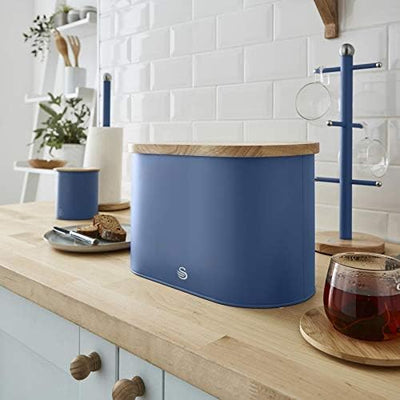 Swan Nordic Brotkasten, Deckel aus Bambusschneidebrett, Bread Bin aus Kohlenstoffstah für die Aufbew