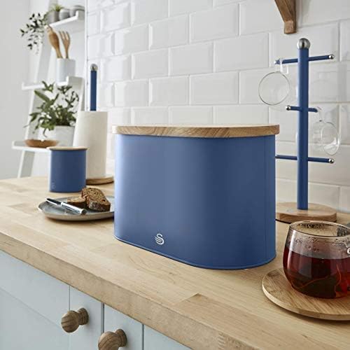 Swan Nordic Brotkasten, Deckel aus Bambusschneidebrett, Bread Bin aus Kohlenstoffstah für die Aufbew