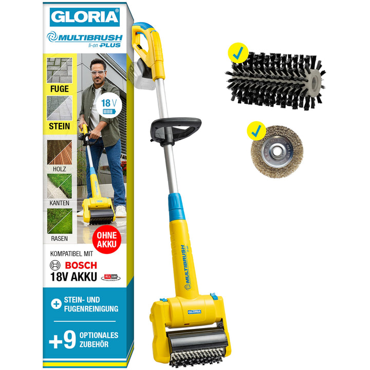 GLORIA MultiBrush li-on - Multifunktionale Akku-Bürste/Unkrautentferner | Nutzbar als Stein-, Holz-,