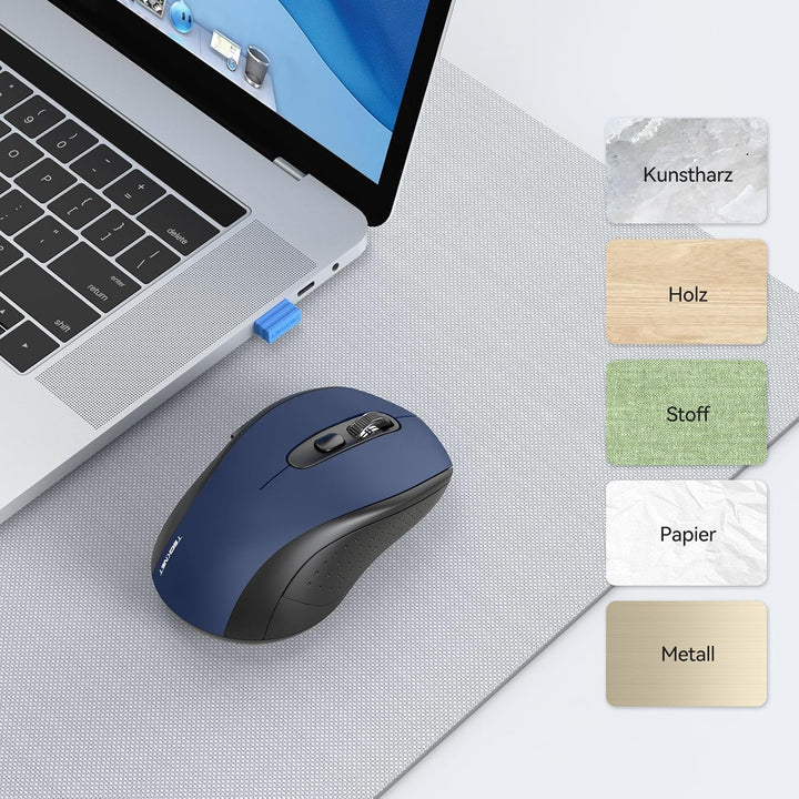 TECKNET Bluetooth Maus, 4000 DPI Maus Kabellos (Tri-Mode: BT 5.0/3.0+2.4GHz) Funkmaus mit USB-Empfän