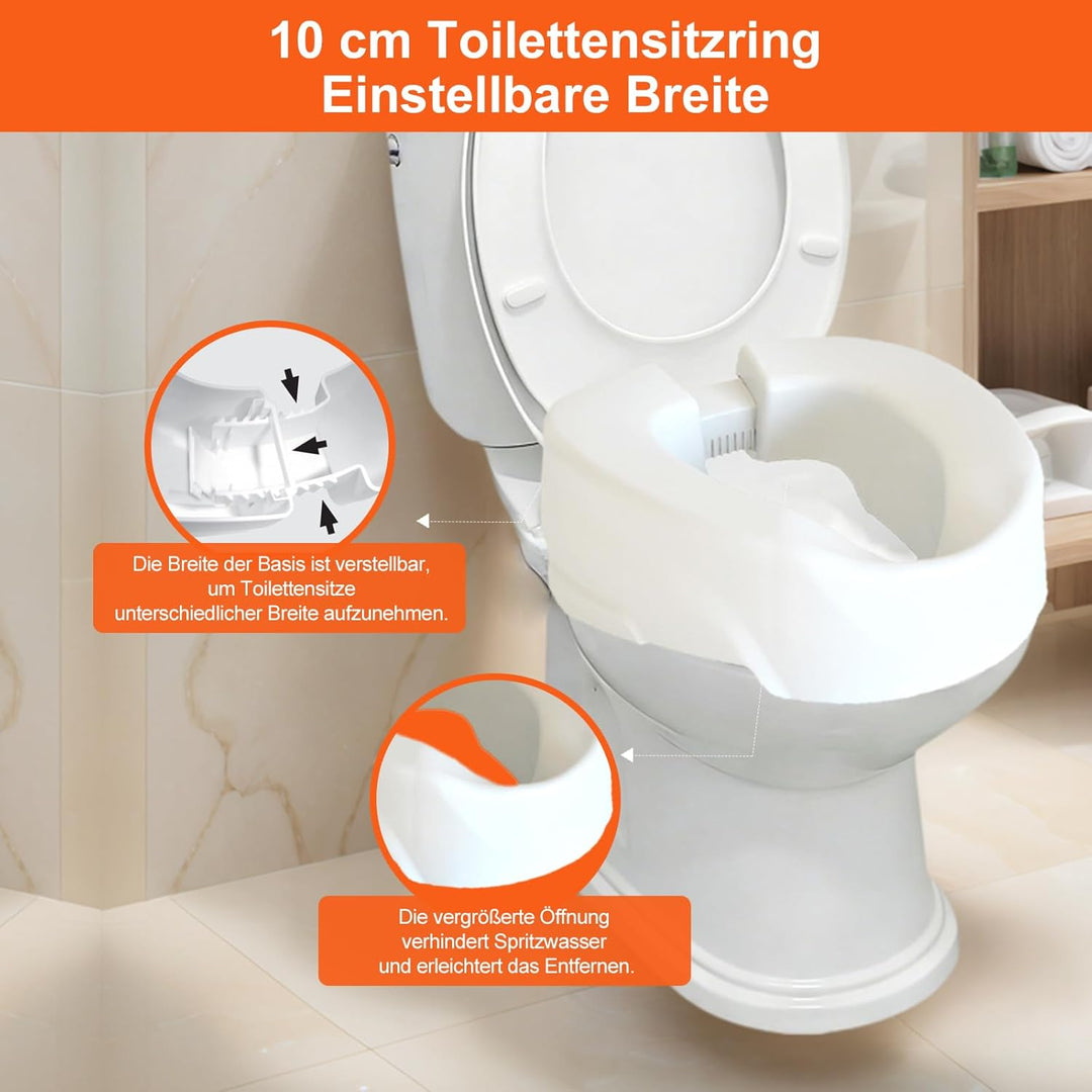 Toilettensitzerhöhung,Toilettensitz mit einstellbarer Breite,10cm Wc sitzerhöhung,150 kg Tragkraft,W