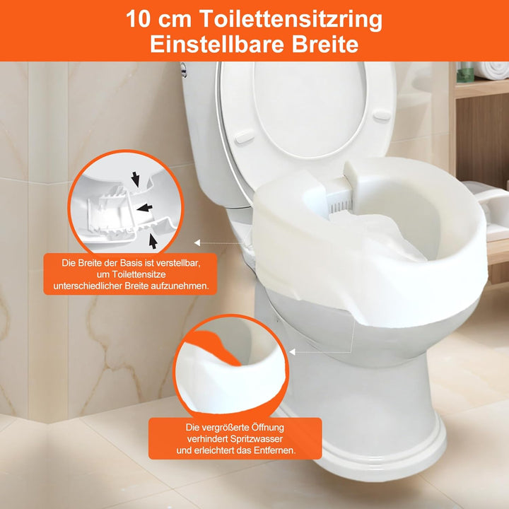 Toilettensitzerhöhung,Toilettensitz mit einstellbarer Breite,10cm Wc sitzerhöhung,150 kg Tragkraft,W