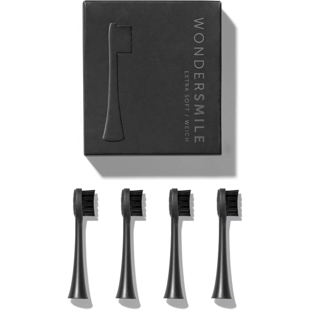 Wondersmile Ersatzbürsten Schallzahnbürste (Soft, Ultimate Black, 4er Pack) - Bürstenköpfe für Wonde