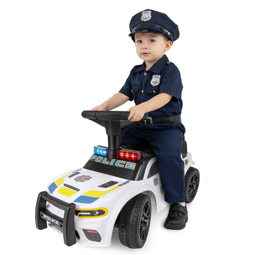 COSTWAY Rutschauto Polizei, Rutschfahrzeug mit blinkenden Lichtern, Musik & Sirene, Kinderauto mit S