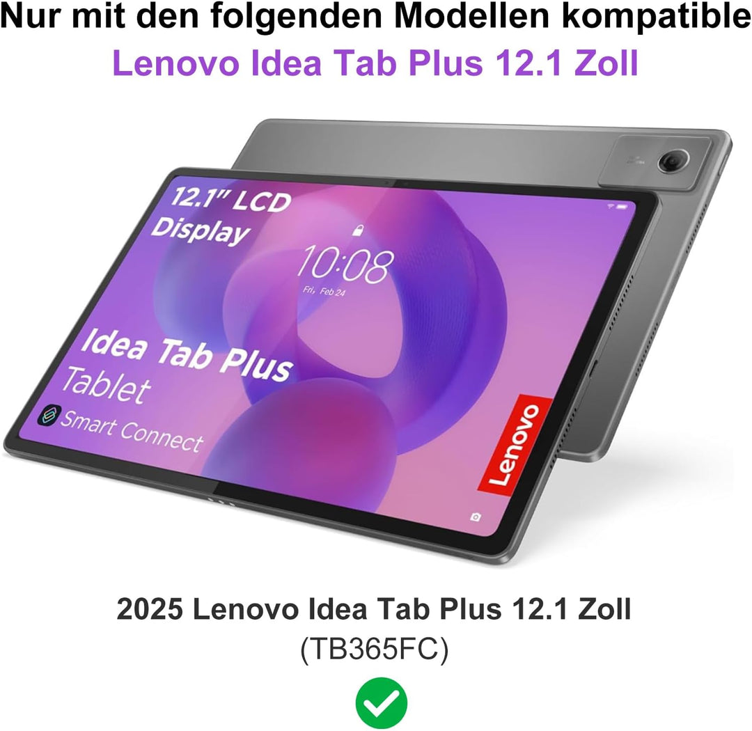 IVEOPPE Hülle mit Tastatur für Lenovo Idea Tab Plus 12,1" 2025, Bluetooth Abnehmbare Magnetisch QWER
