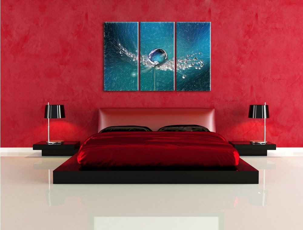 Pixxprint Wassertropfen auf Einer Pusteblume als Leinwandbild/Grösse: 3 Teilig (120x80) cm/Wandbild/
