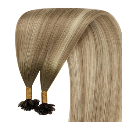 YoungSee Echthaar Extensions Bondings Balayage 45cm Bonding Extensions Echthaar Braun Balayage Blond