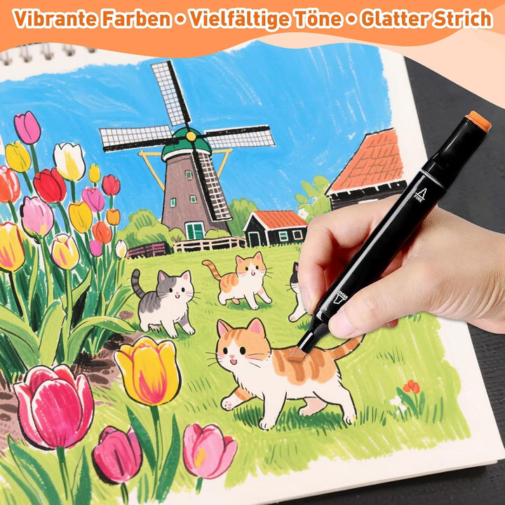 Camiki Art 80 Farben Marker-Set mit zwei Spitzen, Grafikstifte, Permanent-Kunstmarker-Set mit Traget