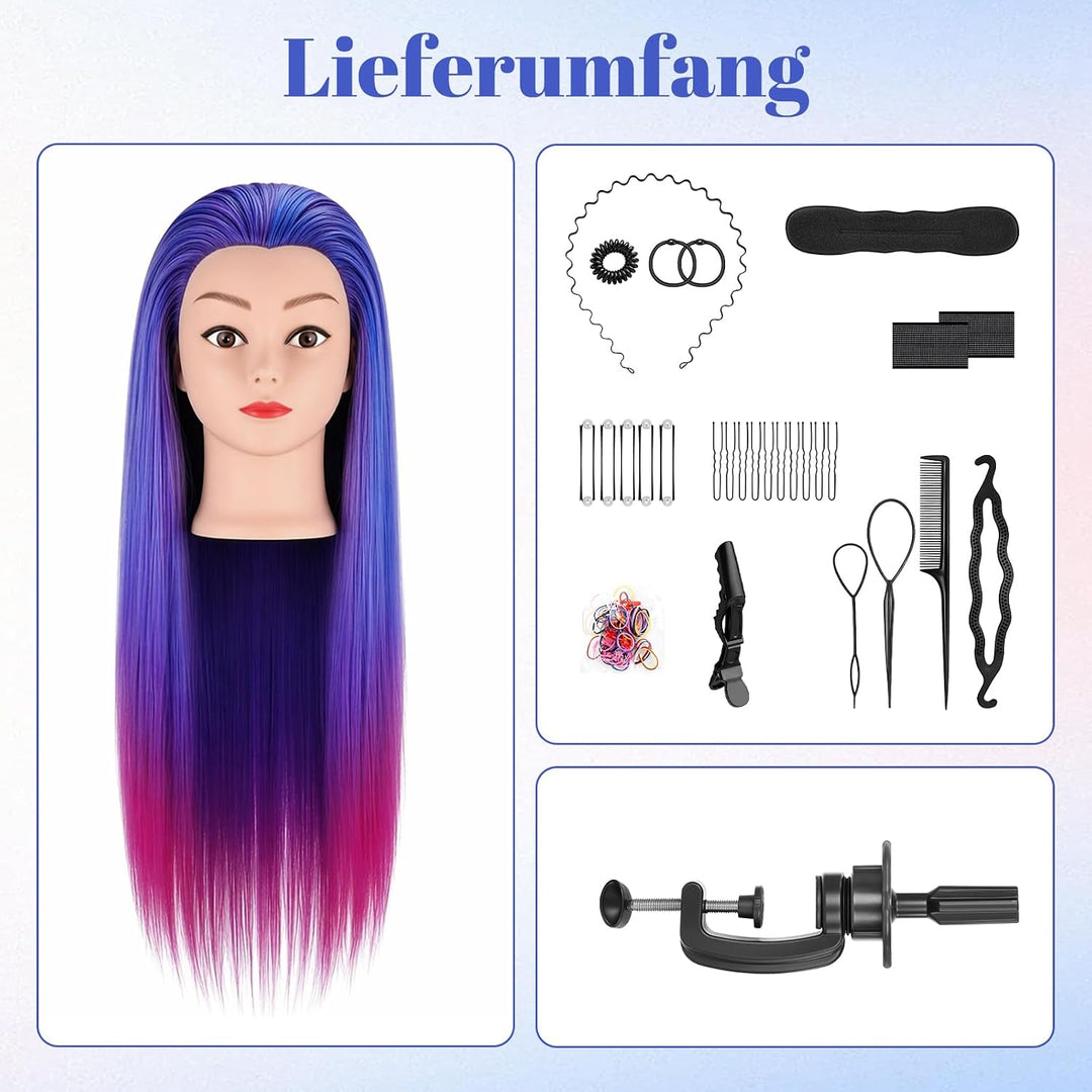 TwoWin Trainingsköpfe 100% Kunsthaar Friseur Kopf Set Haar Hairdressing Kosmetologie Mannequinmit Ha