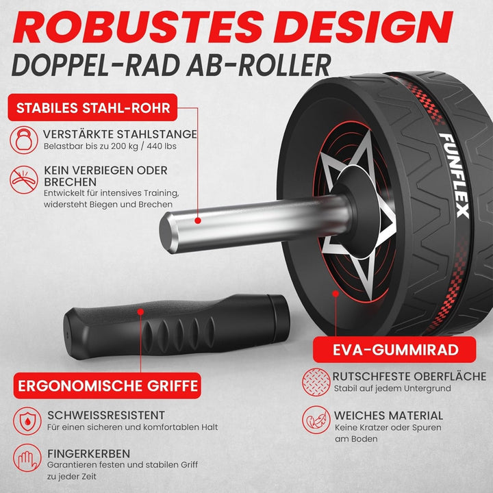 FUNFLEX Bauchroller - Bauchmuskeltrainer Set - Oberkörpertrainings Pack - Home Gym Equipment - Heimf