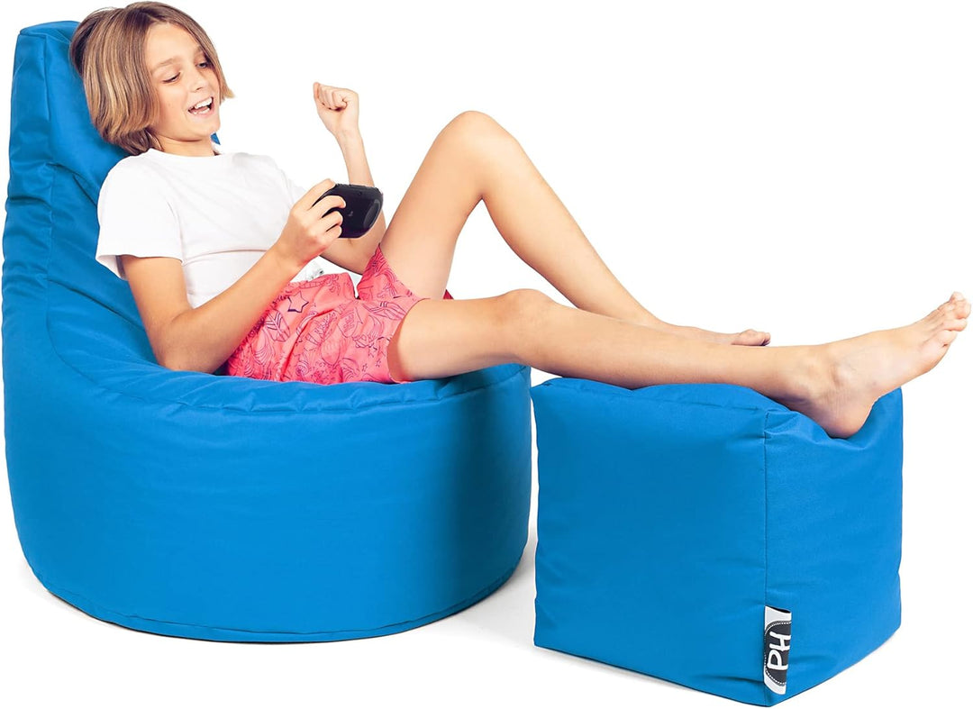 PATCH HOME Gamer Sessel Sitzsack inkl. Würfel Bean Bag Set Ø80cm, 30cm Sitzhöhe, 90cm Höhe + 35x35cm