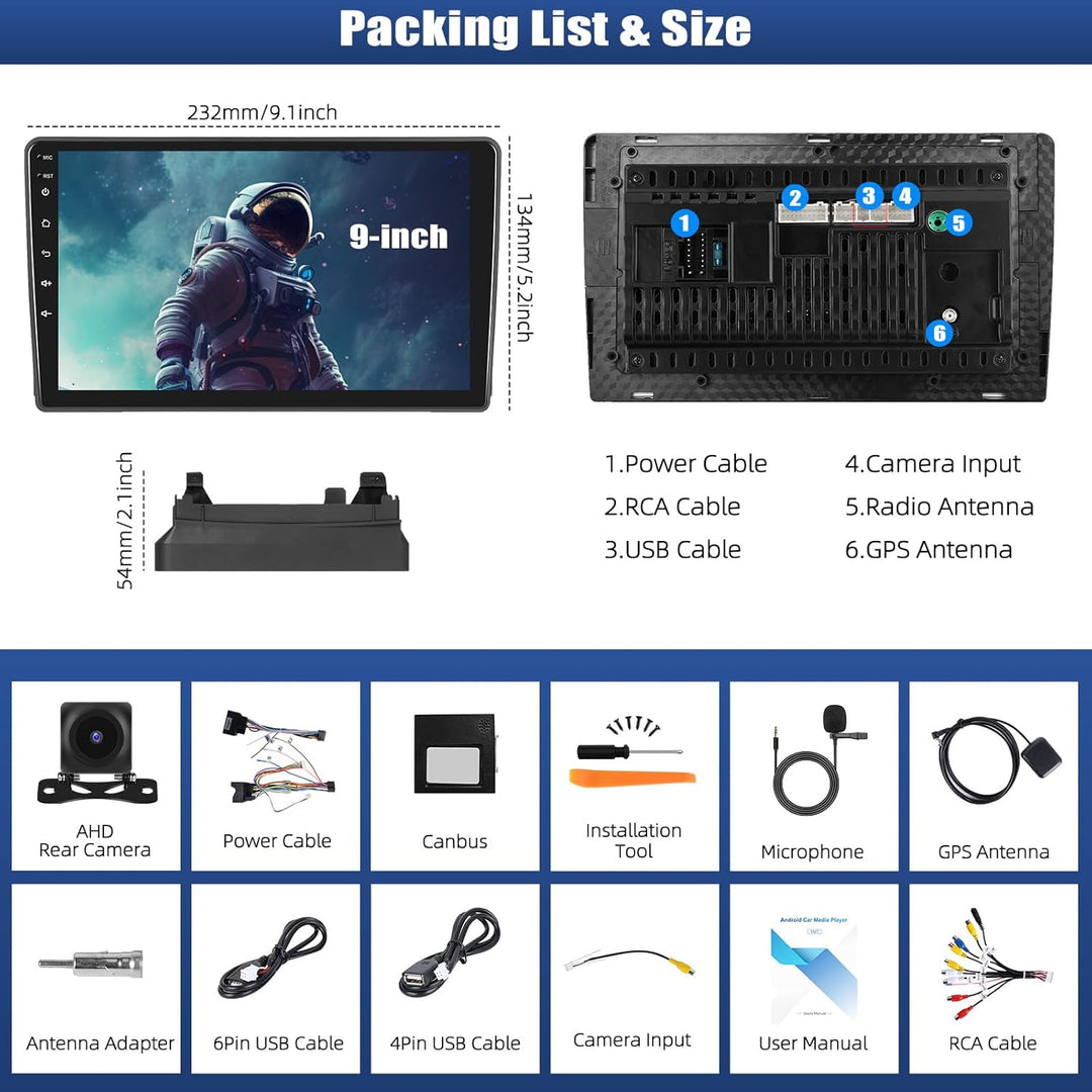CAMECHO 4+64G 9 Zoll Autoradio für Ford Transit 2009-2016 Focus 2005-2008 mit Rückfahrkamera, Androi