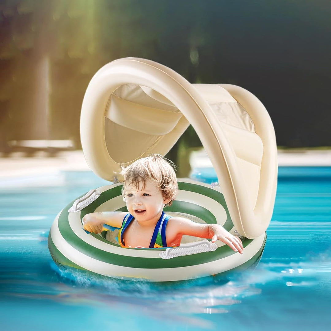 Pool-Schwimmhilfen für Kids, Schwimmring Mit Abnehmbarem Sonnendach Grün, Grün