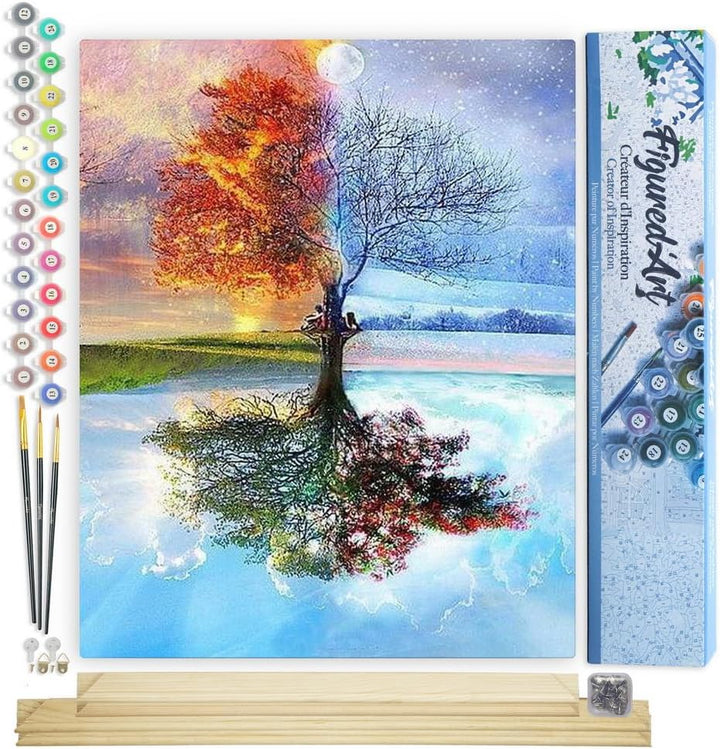 Figured'Art Malen Nach Zahlen Erwachsene Mit Rahmen Baum in vier Jahreszeiten - Paint by Numbers Bas