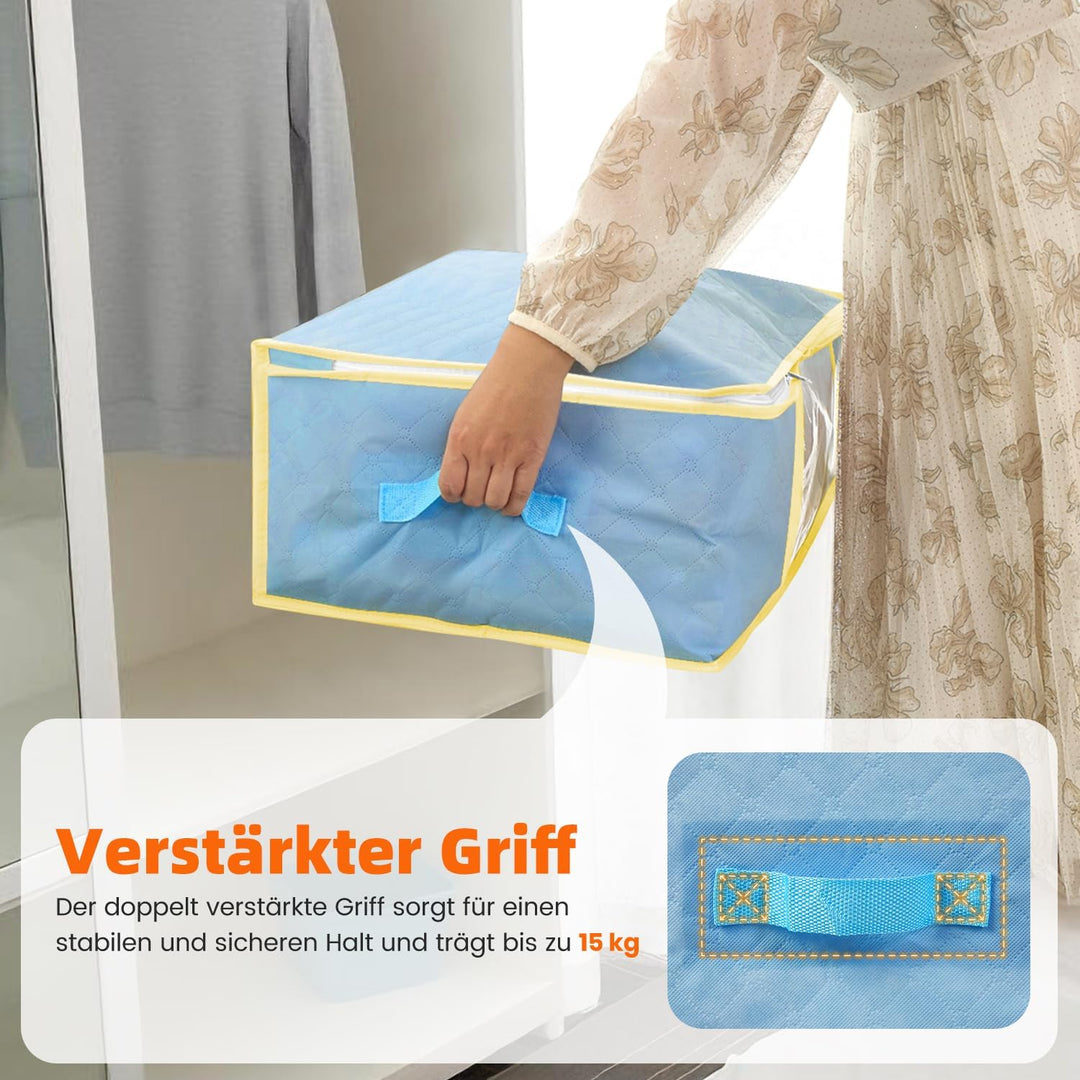 3er-Set Faltbare Aufbewahrungstaschen 50L – Nebelblau – 3-Lagiges Material Mit Transparenter PVC-Fen