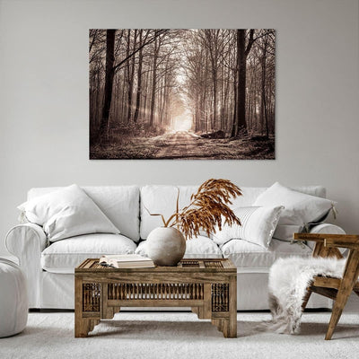 Bilder auf Leinwand 100x70cm Leinwandbild mit Rahmen Wald Strasse Baum Gross Wanddeko Bild Schlafzim